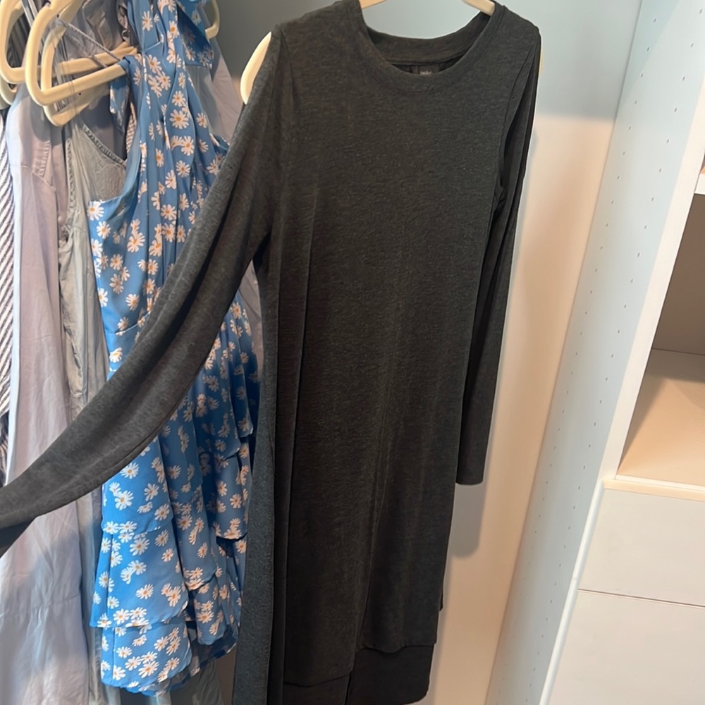 Mossimo grey, long sleeve dress with cut out shoulders. Size medium